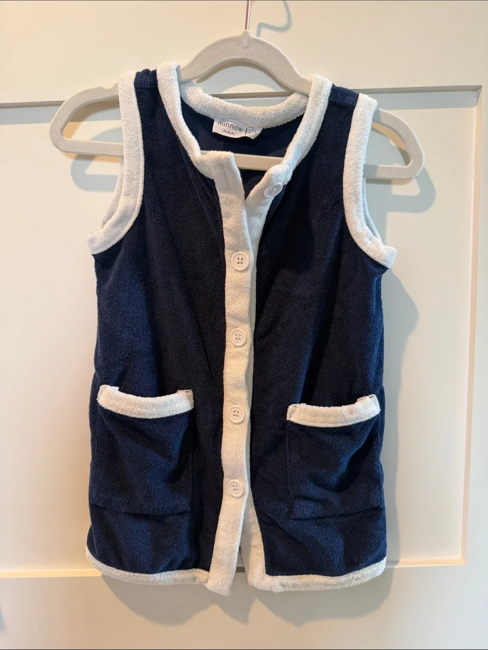 Toddler Navy Terry Button Coverup with White Trim - Size 3/4T